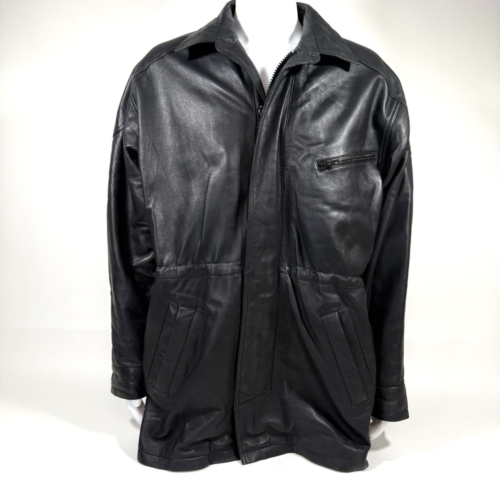 William Barry Lambskin Leather Jacket Mens XL Black Car Coat Zip